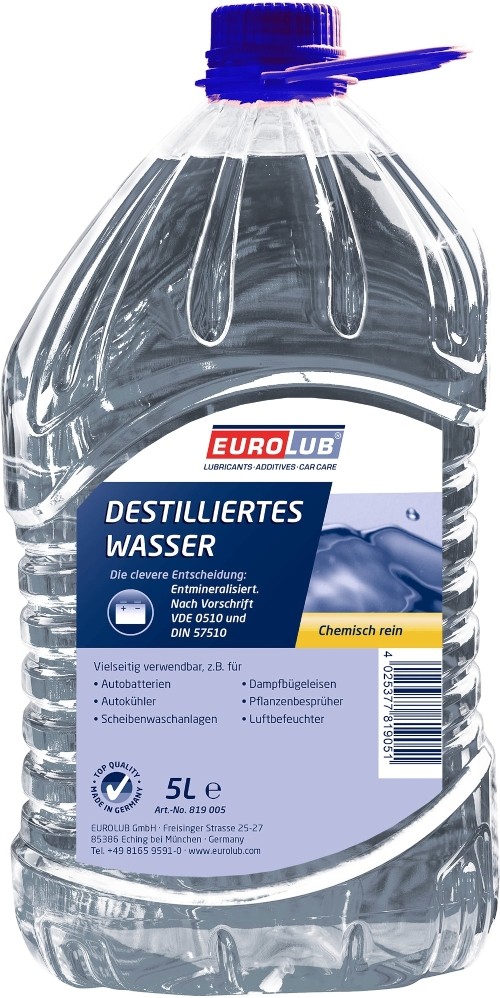 EUROLUB Destilliertes Wasser 2 L, Destilliertes Wasser, Flüssigkeiten, Rund ums Fahrzeug