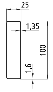 Spriegelbrett 100 x 25 mm Alustärke: 1,35 mm x 1,6 mm